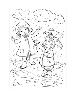 ילדות שמחות בגשם הראשון דפי צביעה לסתיו