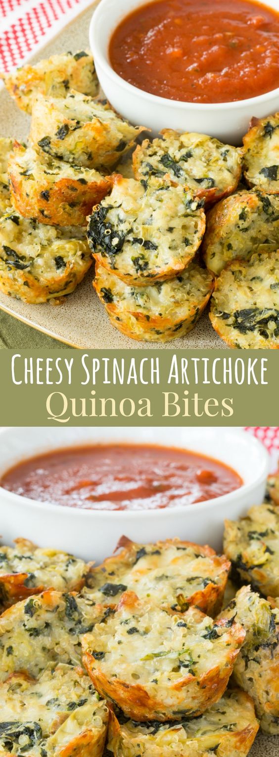 Cheesy Spinach Artichoke Quinoa Bites FOODIE