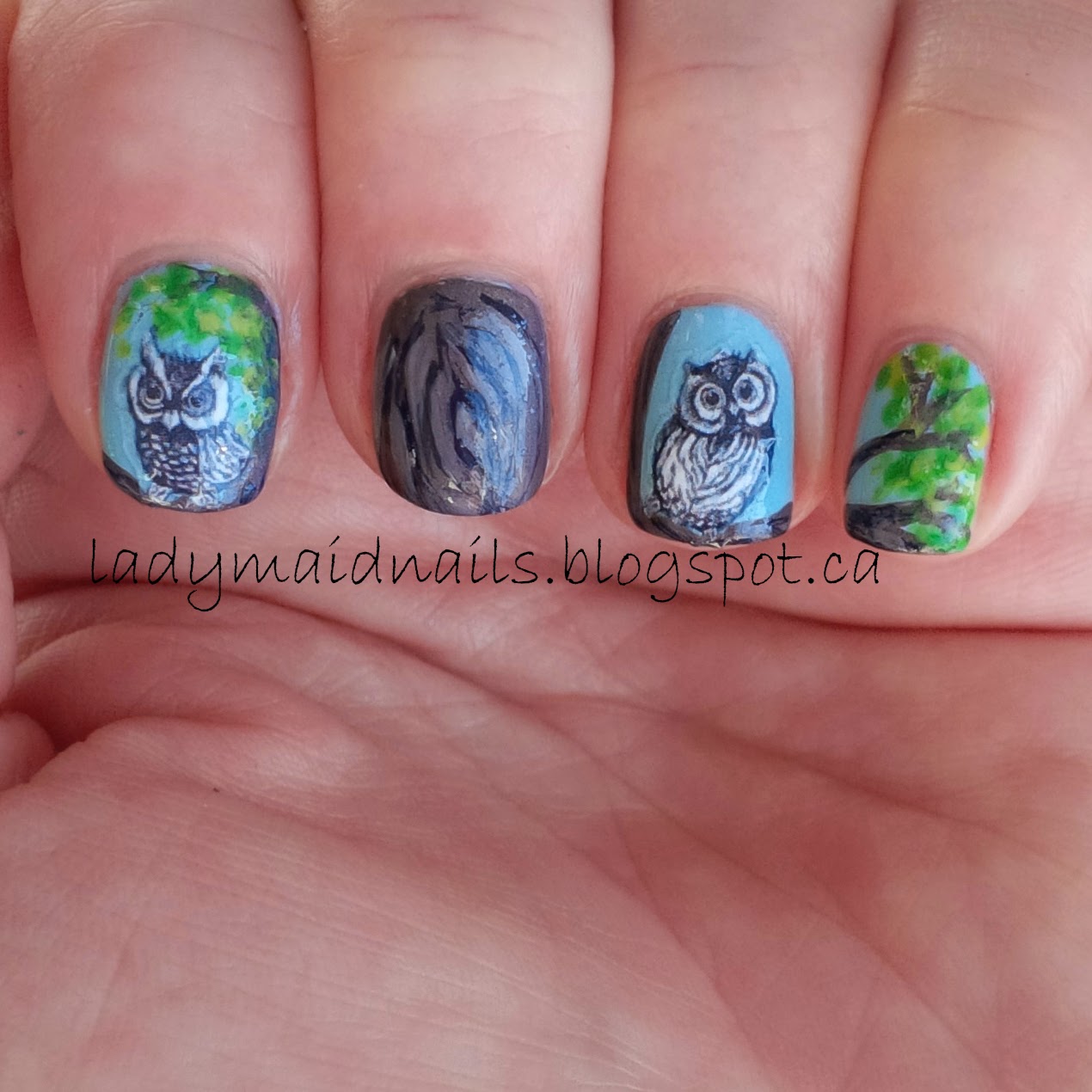 Lady Maid Nails: Green Goddess Creations, Owl Decals