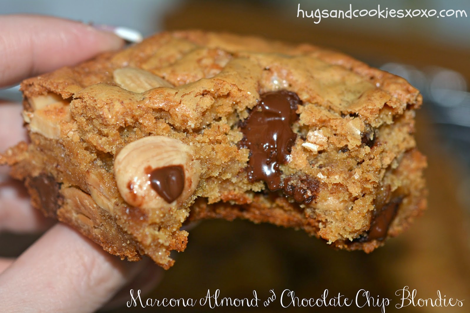 Marcona Almond & Chocolate Chip Blondies Hugs and Cookies XOXO