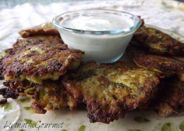 ~ zucchini fritter appetizer with sour cream dip ~