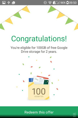 Kamu mendapatkan 100GB Google Drive Cloud Storage secara gratis