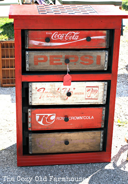 Soda crate dresser, shot by The Cozy Old Farmhouse, featured on Funky Junk Interiors