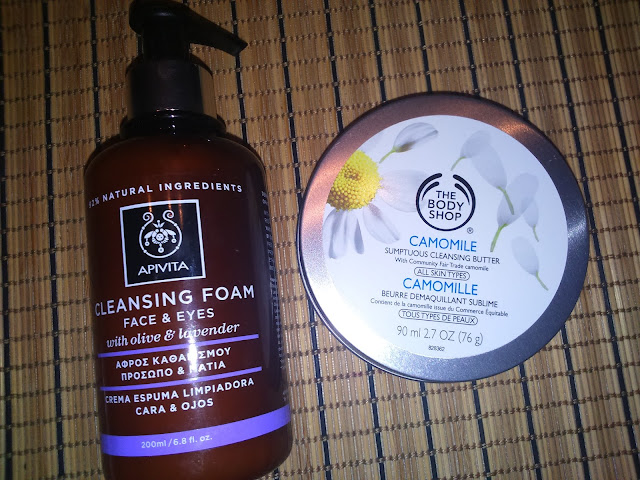 Apivita Cleansing Foam Face & Eyes with olive and lavender and The Body Shop Camomile Sumptuous Cleansing Butter 