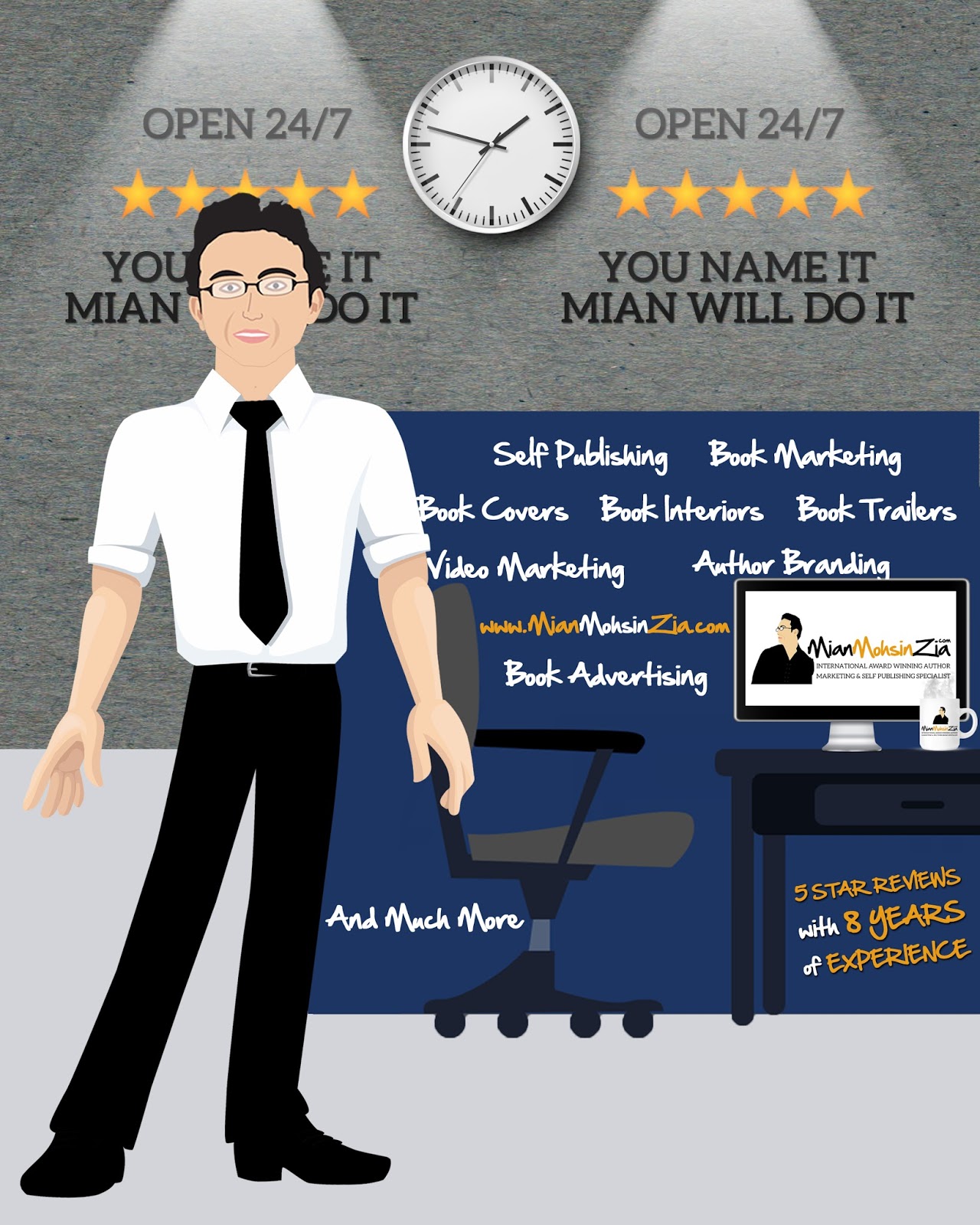 Contact marketing specialist Mian Mohsin Zia for marketing your book I love the work Mian has done for my own book. If you are looking for a marketing specialist Mian is your man.