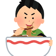 ラーメンの大食いをしている人のイラスト