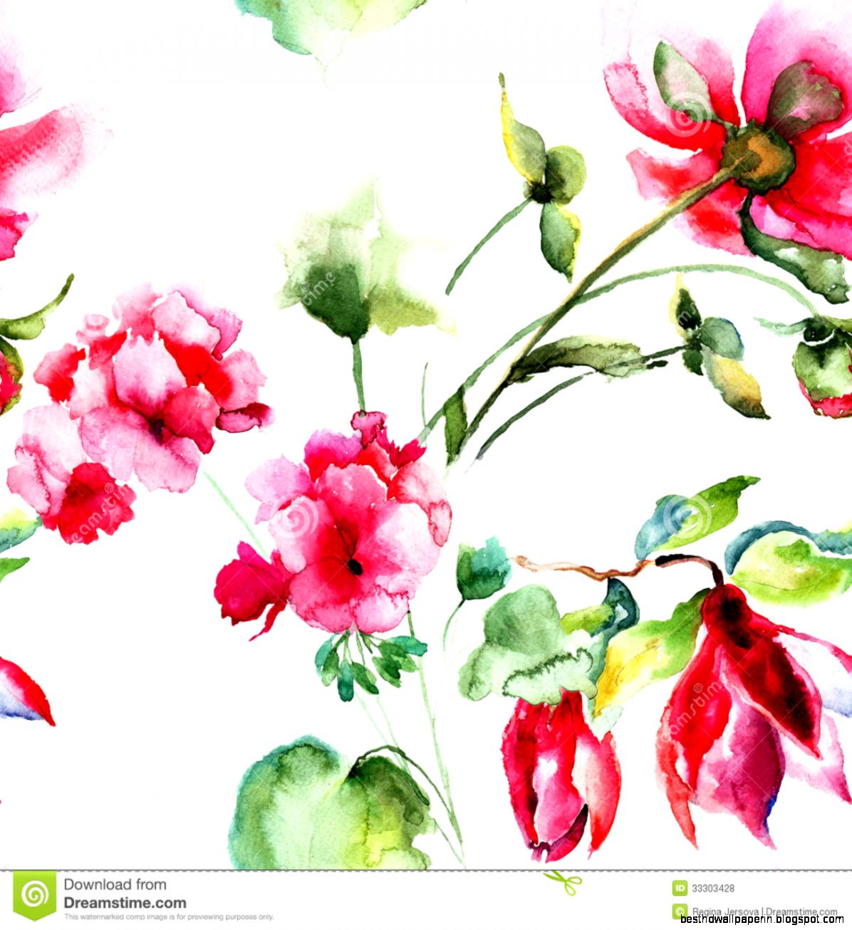Watercolor Seamless Wallpaper With Peony Flowers Stock Vector