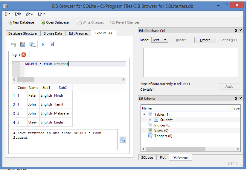 Sqlite to c connection sample project