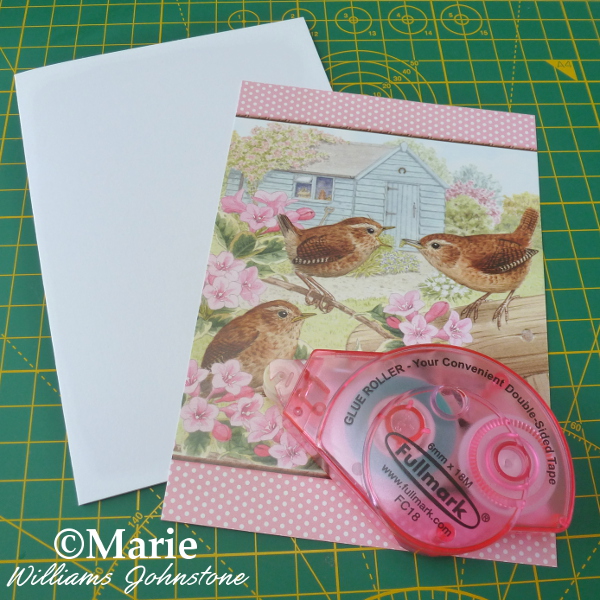 Stick Your Chosen Design onto a Card Blank with double sided tape adhesive roller