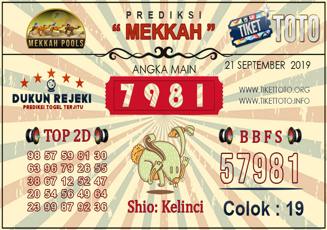 Prediksi Togel MEKKAH TIKETTOTO 21 SEPTEMBER 2019