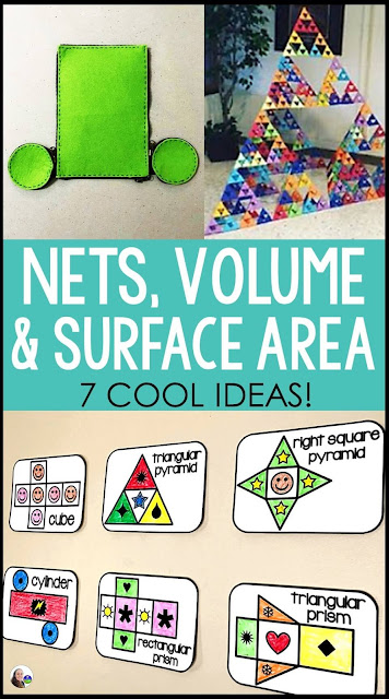 7 cool ideas for teaching nets, volume and surface area Are you looking for visual, hands-on and interactive ideas for teaching nets, surface area and volume? In this post are some cool ideas, a jazzy video, math word wall references (one of them is a free math word wall for volume and surface area!) and a couple math pennant activities