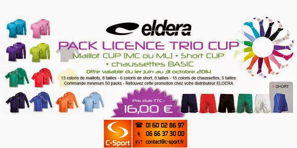 PACK TRIO CUP = Maillot CUP (MC ou ML) + Short CUP + Chaussettes BASIC = 16 €