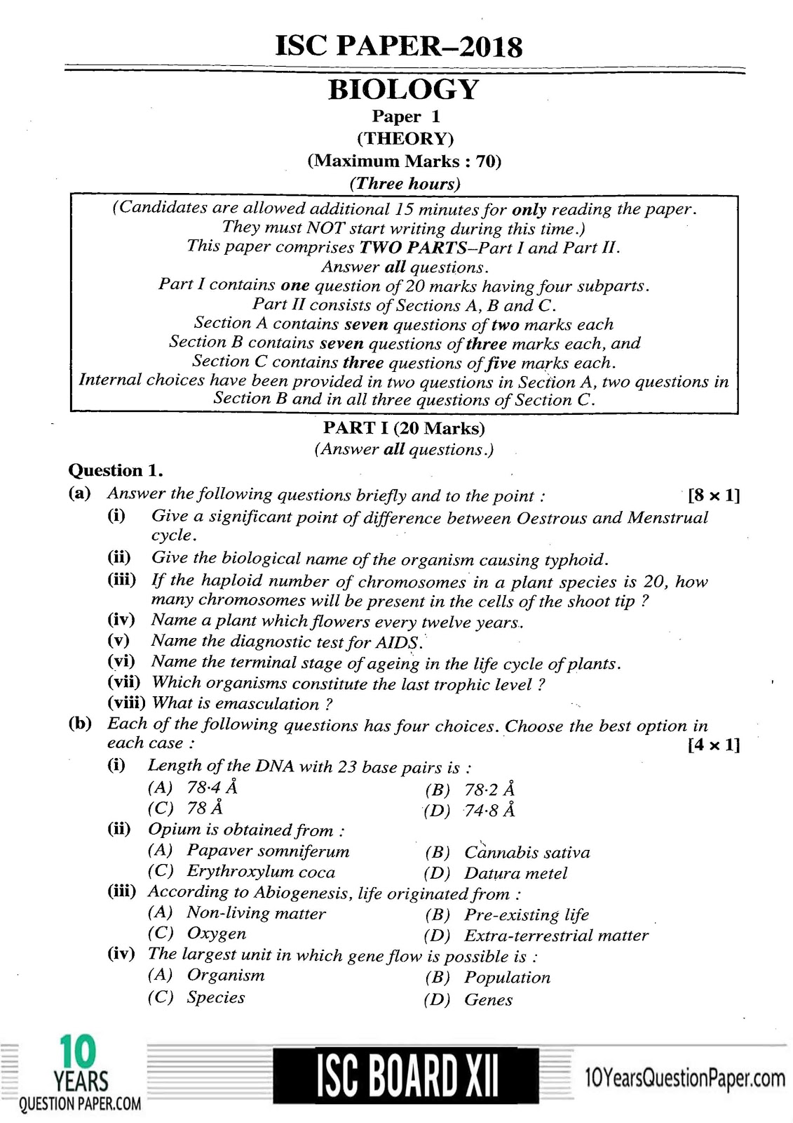 class 12 Solved Biology Last year question paper ISC Biology 2018 Solved Previous Year Paper Class 12 Page-01