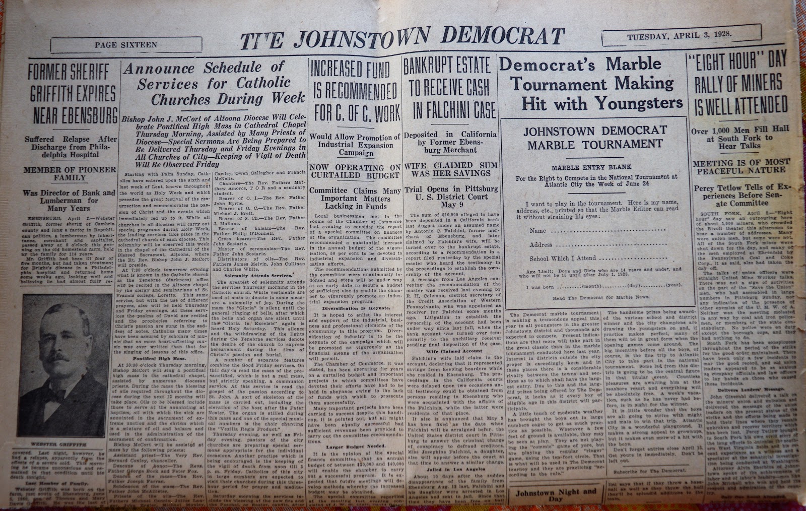 Old Johnstown Newspapers April 3, 1928 The Johnstown Democrat