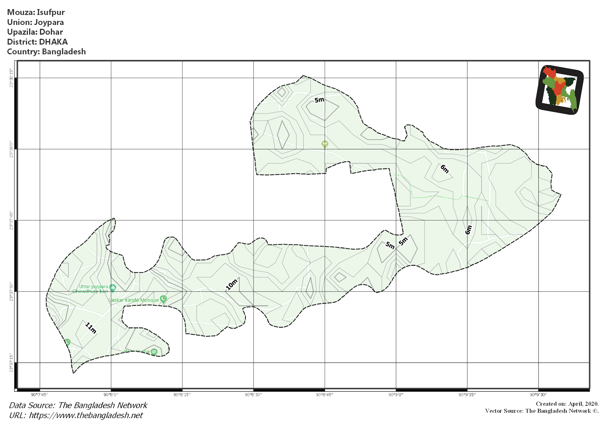 Map of Isufpur Mouza of Dohar Upazila, DHAKA, Bangladesh.