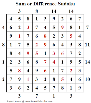 Answer of Sum or Difference Sudoku (Daily Sudoku League #140)