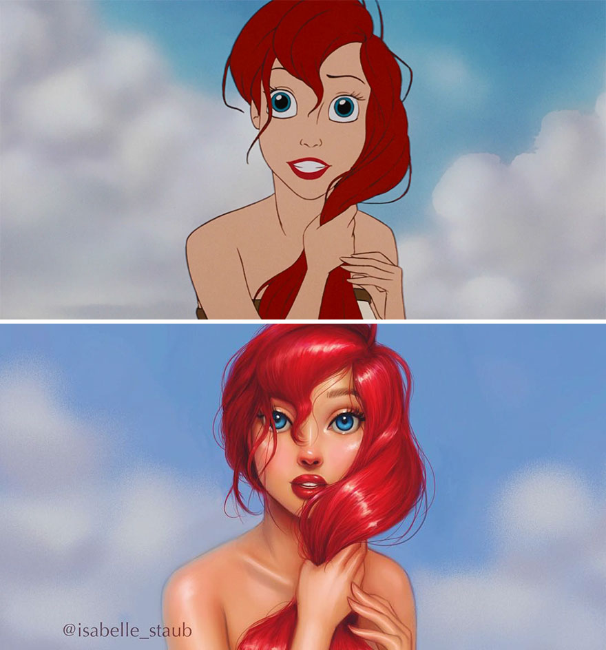 #2 Ariel, The Little Mermaid - llustrator Repaints Disney Princesses In Her Unique Style #2 Ariel, The Little Mermaid - llustrator Repaints Disney Princesses In Her Unique Style