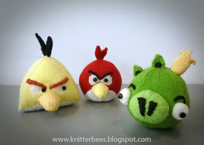 knitterbees Angry Birds Red, Yellow Bird and Green Pig