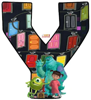 Alfabeto de Mike, Sully y Boo con las Puertas de Monsters S. A. 