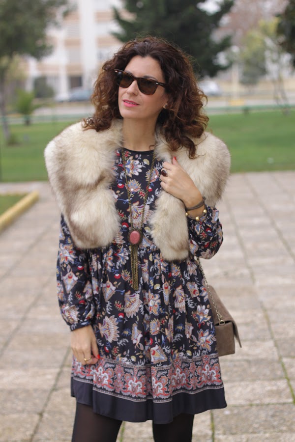 Vestido Boho & Cuello de Pelo