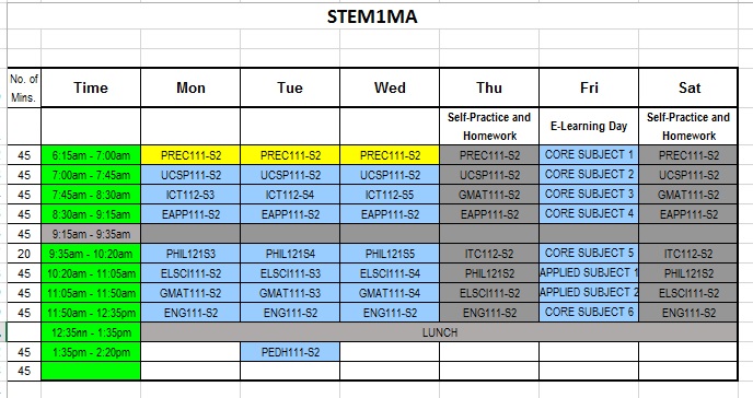 AMA Lipa Senior High: STEM Schedule AMA Lipa Senior High: STEM Schedule