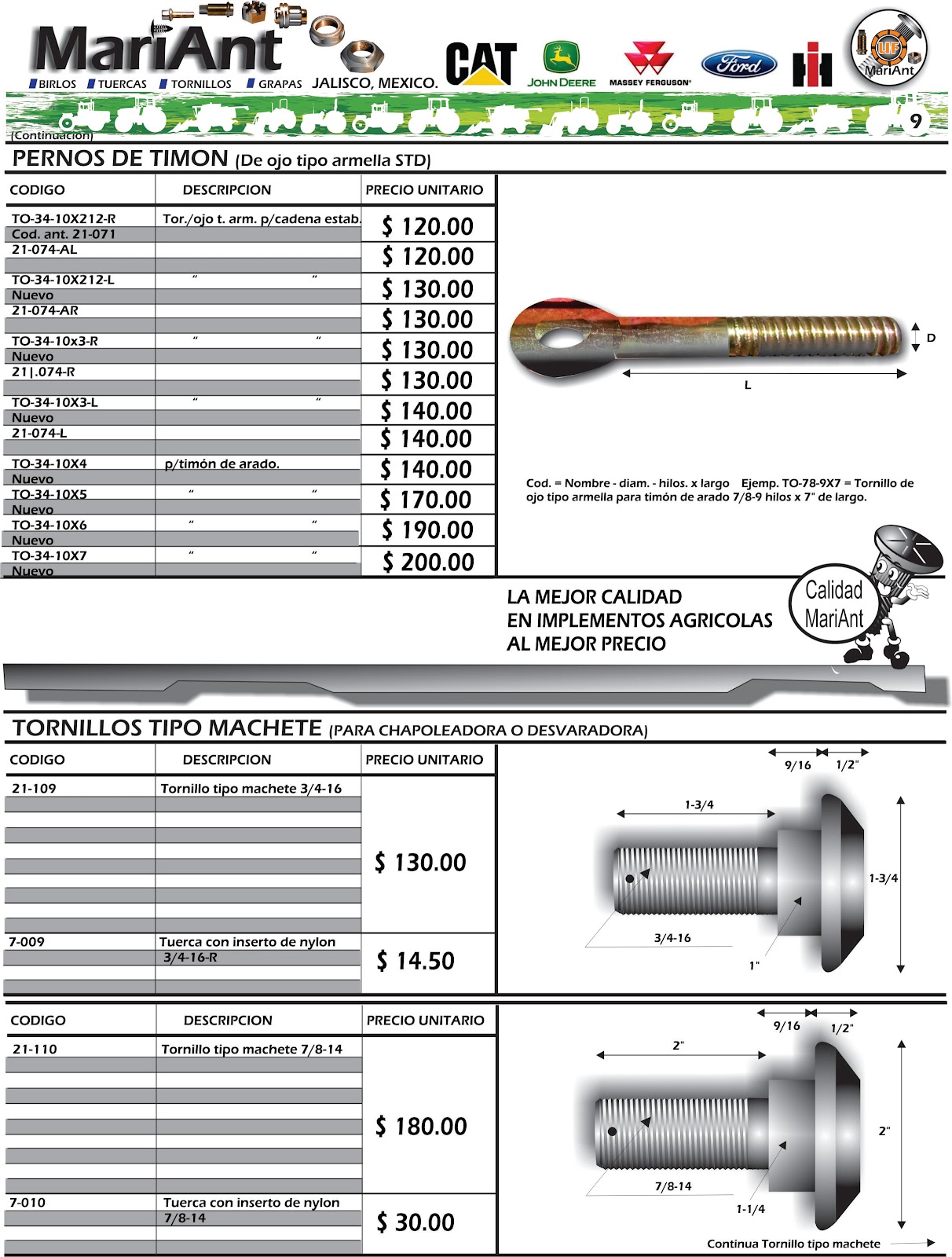 MariAnt tuercas birlos y tornillos CATALOGO AGRICOLA