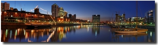 Panoramique de Puerto Madero, Argentine, heure bleue, par Bernard Grua