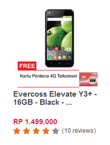 Evercoss Elevate Y3+ - 16GB - Black - Free Perdana 4G Telkomsel