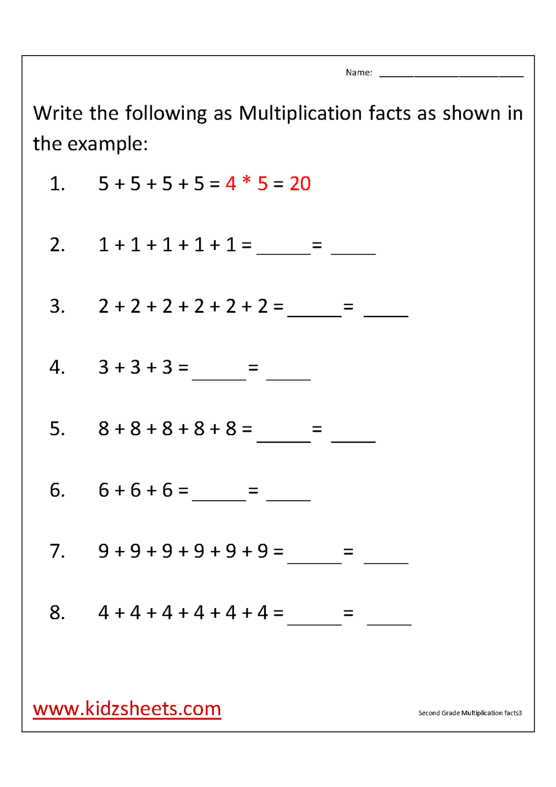 Second Grade Multiplication Worksheets