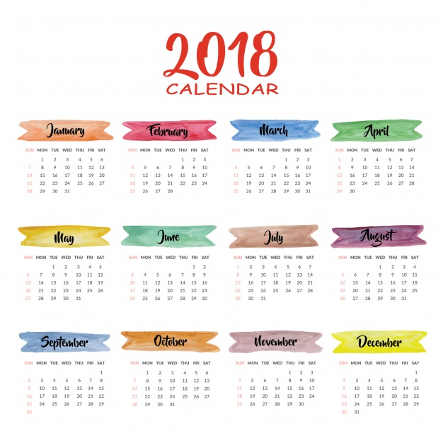 Calendar 2018 multicolor design Free Vector