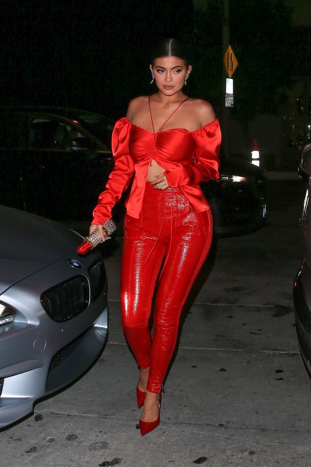 Kylie Jenner – Night Out Red Outfits Style in West Hollywood