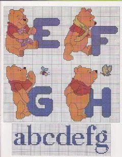 Abecedario Winnie de Pooh para Punto de Cruz. Winnie the Pooh Alphabet for Cross Stitch.