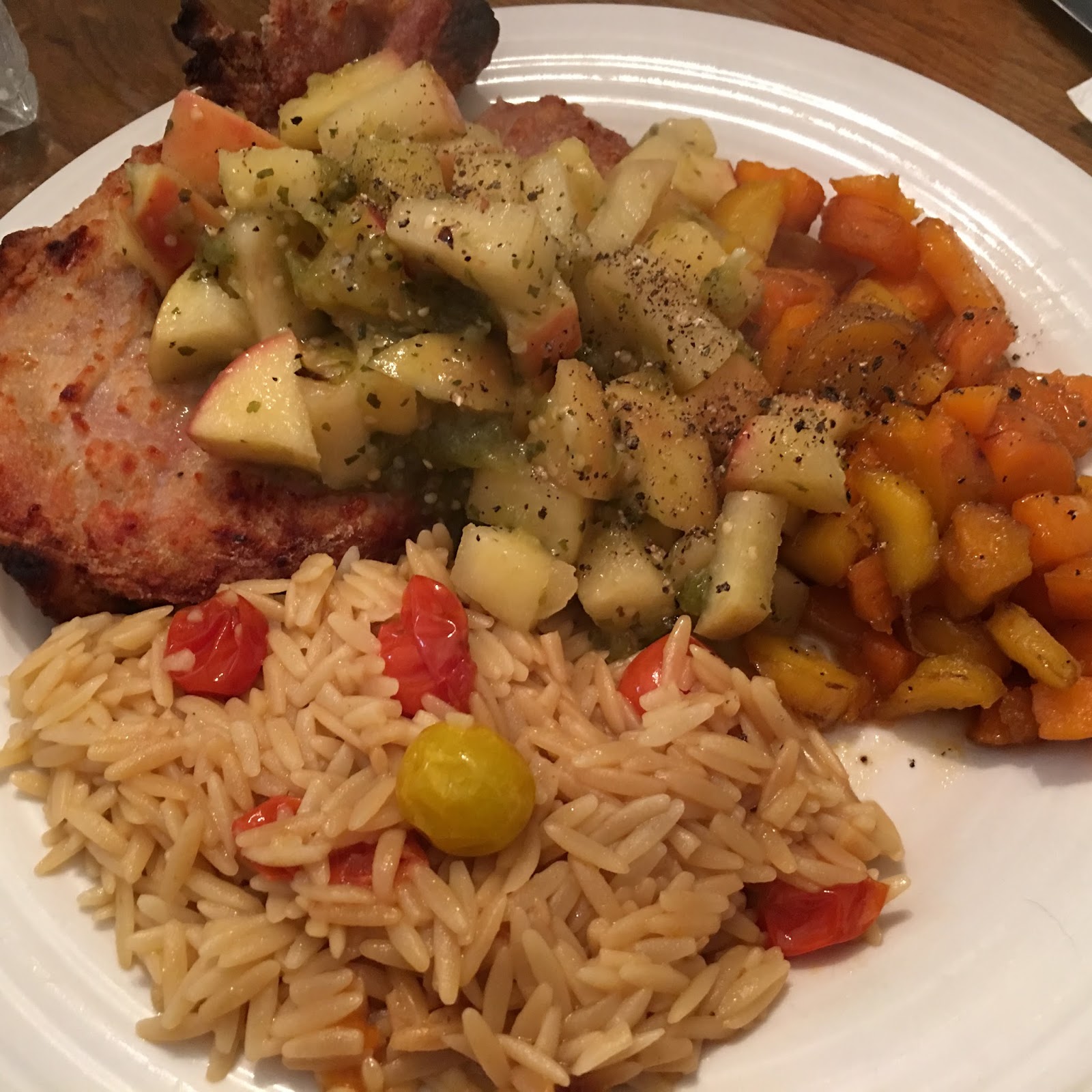 Chicken Soup for the Bowl GRILLED PORK CHOPS WITH TOMATILLO AND APPLE