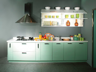 small green kitchen cabinets