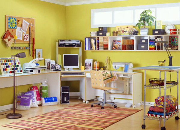sewing room ideas with yellow wall colors