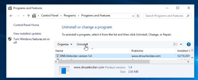 Uninstalling DNS Unlocker from Windows 10 or 8