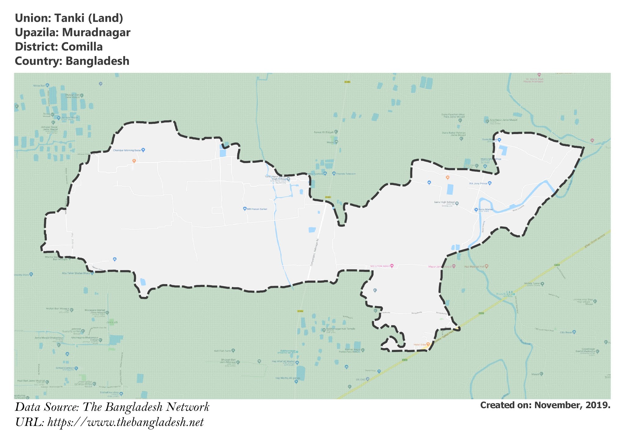 Map of Tanki of Comilla, Bangladesh.