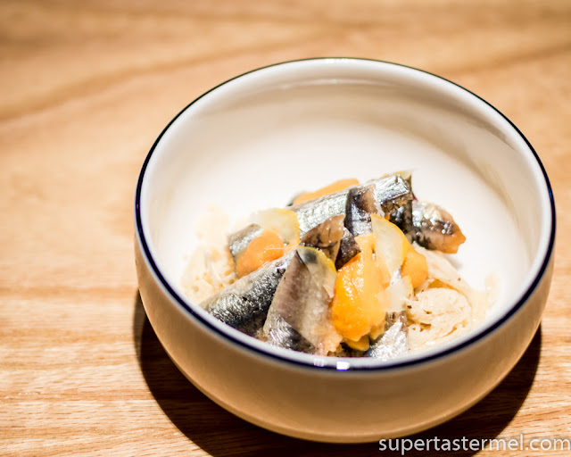 Okra smoked anchovies and bafuni