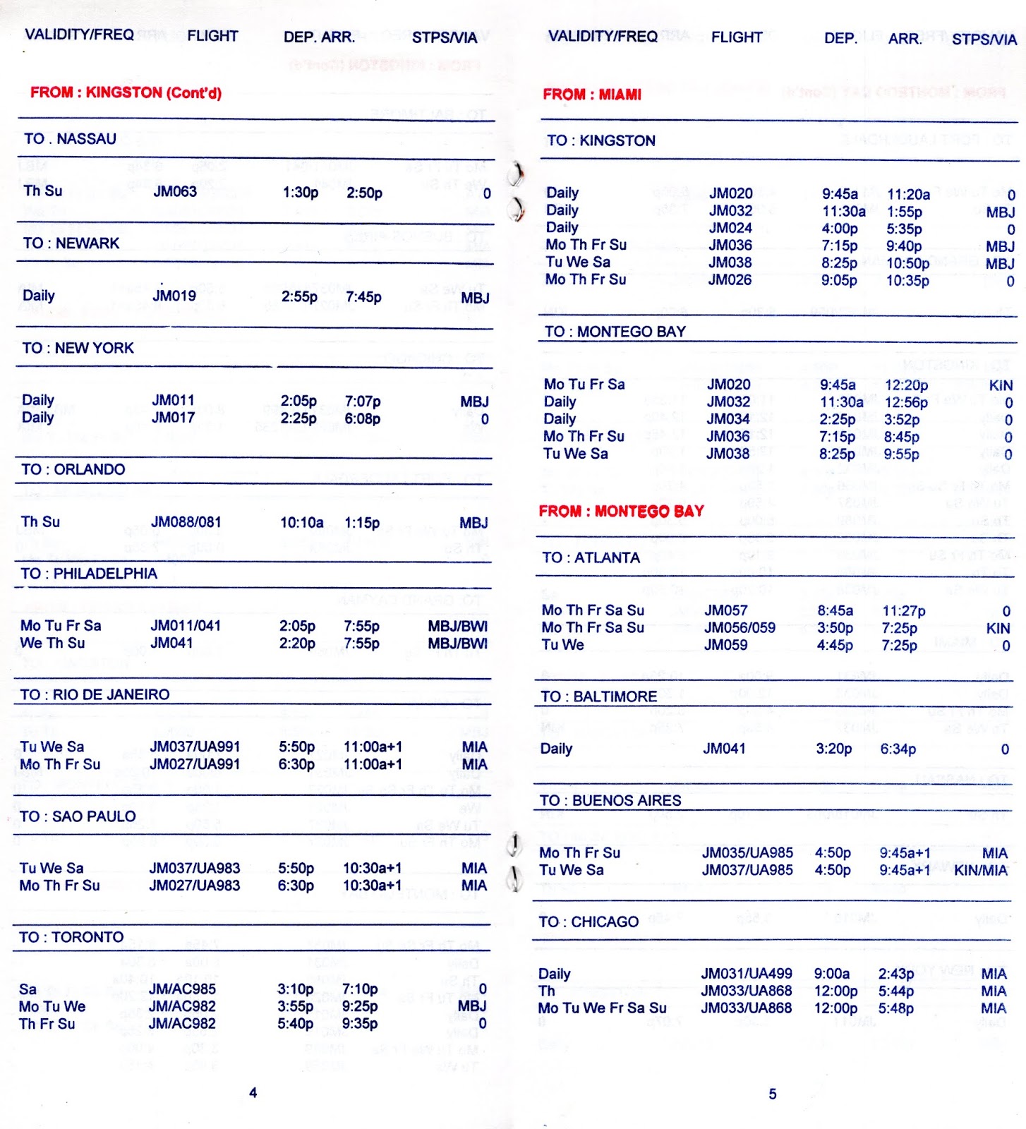 Airline Timetables Air Jamaica December, 1995