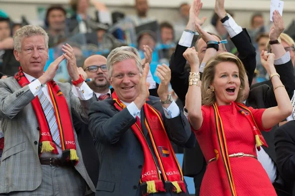 King Philippe and Queen Mathilde at European Championship match of between Hungary and Belgium