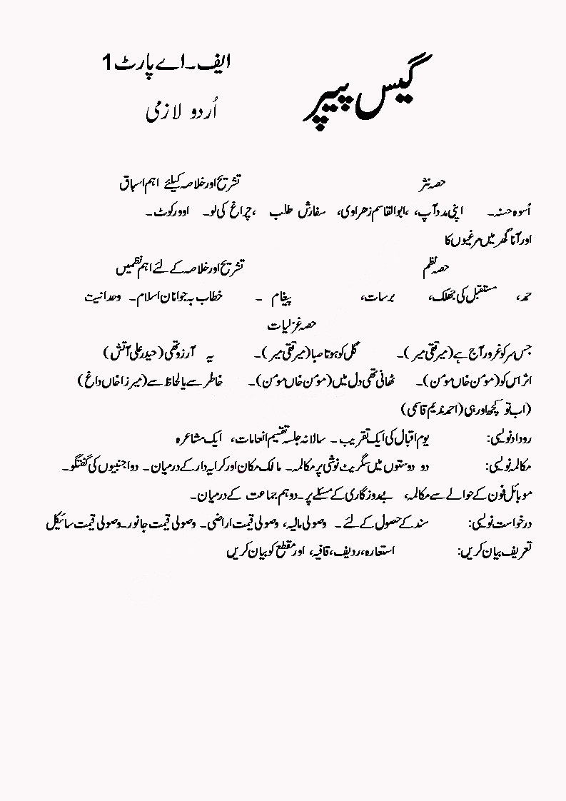 1st Year (11th class) Urdu Guess Paper Solved 2020
