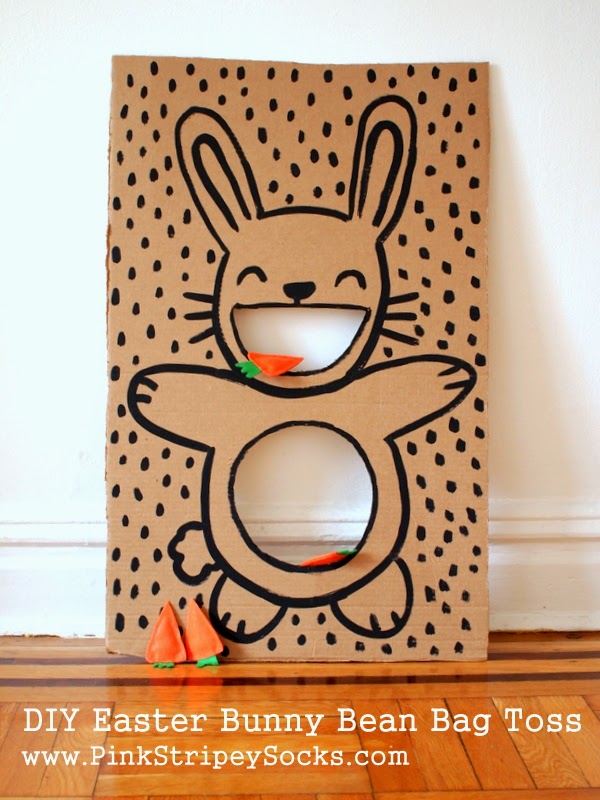 DIY Easter Bunny Bean Bag Toss game with carrot bean bags