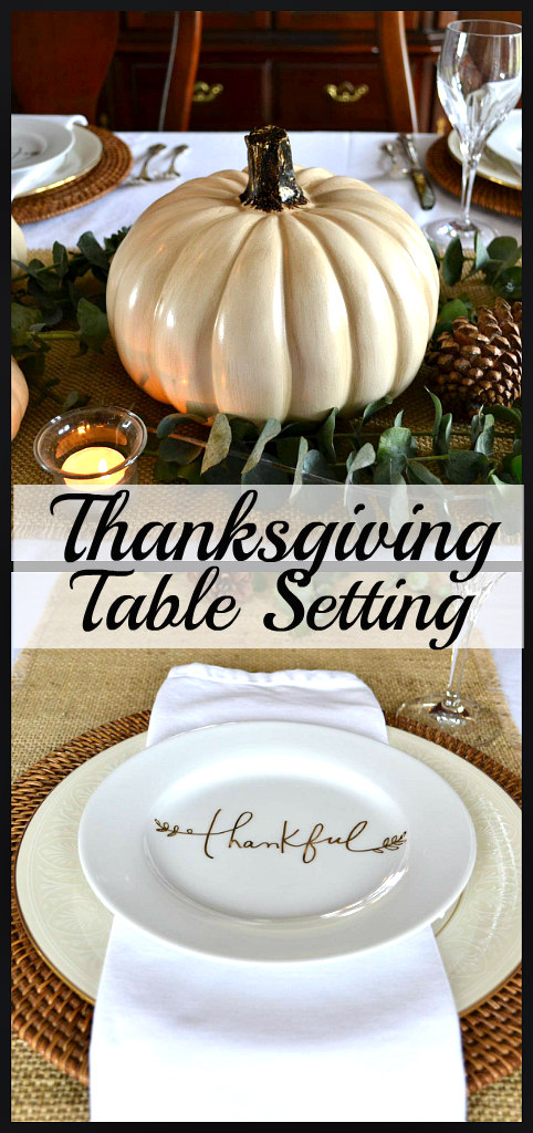 Thanksgiving Table Setting with White Pumpkins Elegant Thanksgiving Table Setting with White Pumpkins