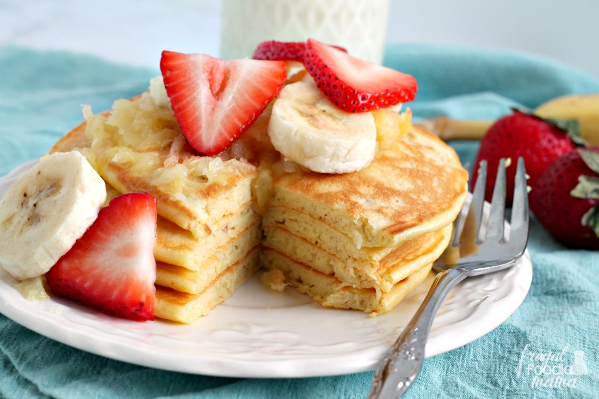 Frugal Foodie Mama Banana Split Greek Yogurt Pancakes