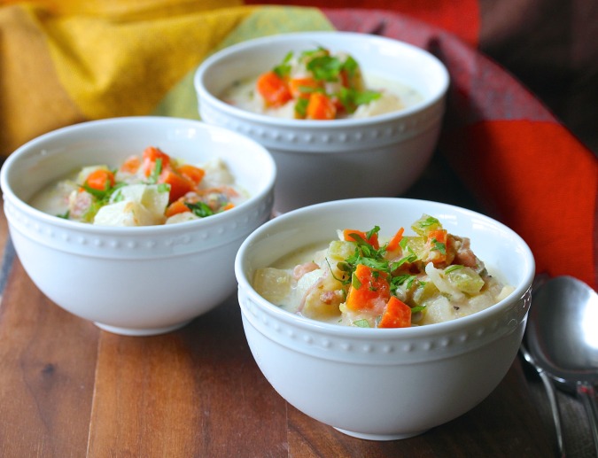 Potato and Carrot Chowder with Scallops Karen's Kitchen Stories