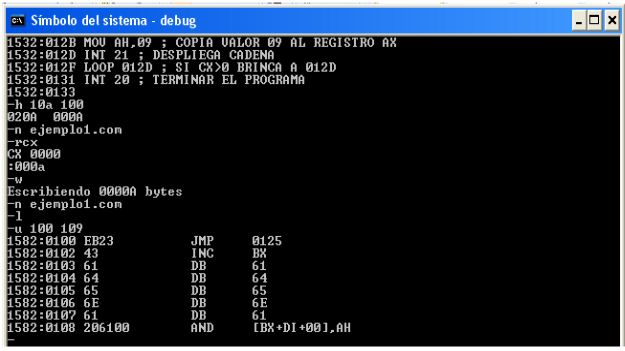 LENGUAJE ENSAMBLADOR: practica en debug