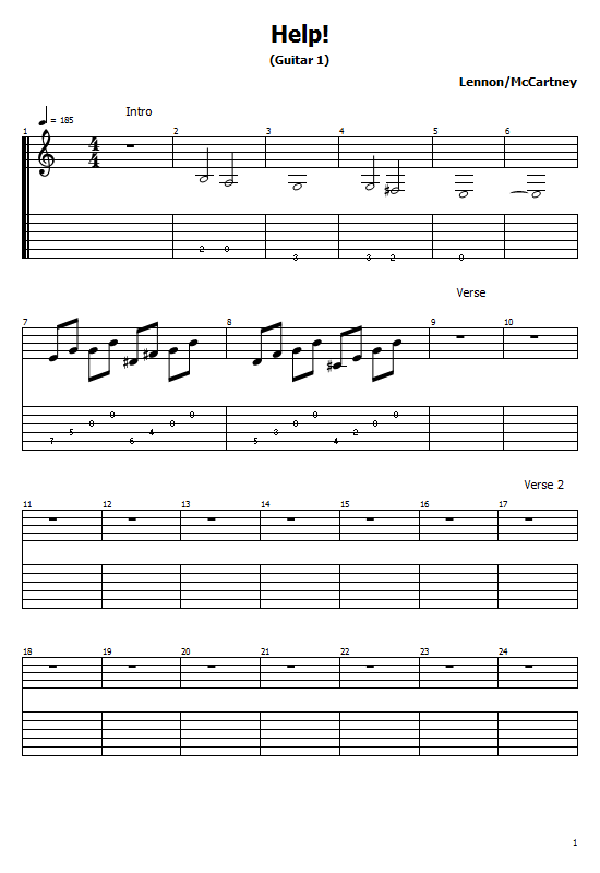 The Beatles - Help! (Guitar)(Tabs/Notations)Tabs & Sheet Music