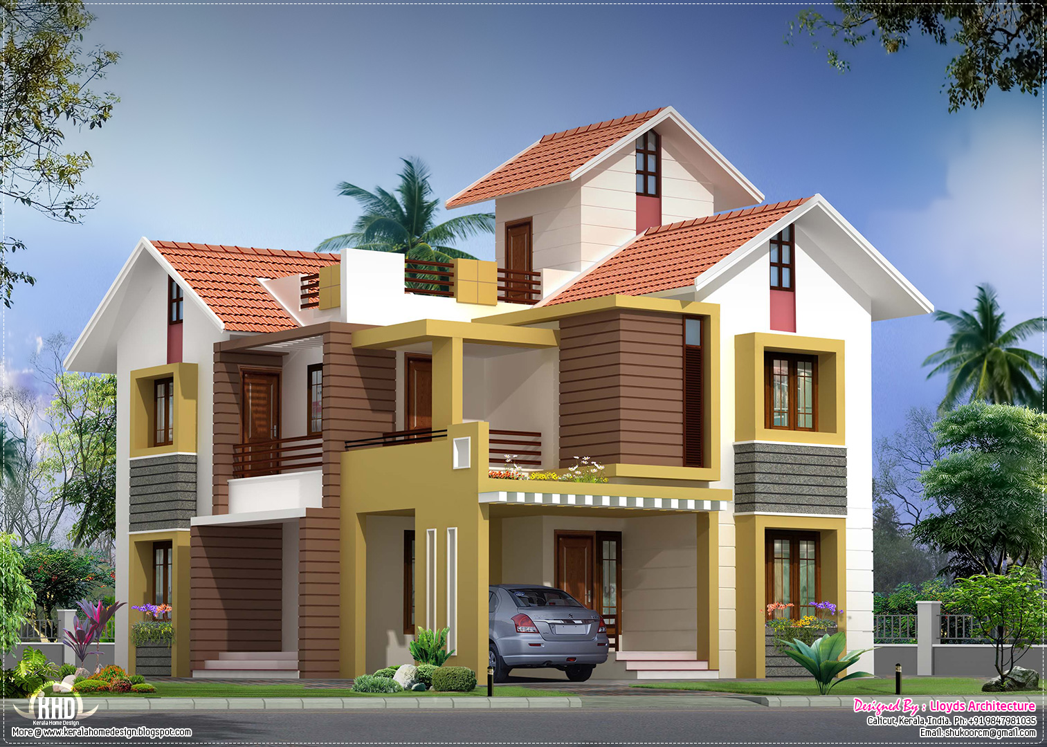 2000 sq  feet  villa floor plan  and elevation  Kerala  home  