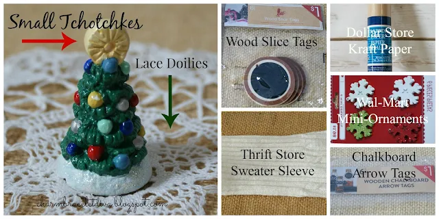 ceramic Christmas tree sweater sleeve chalk tags kraft paper mini ornaments