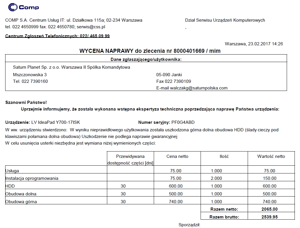 Koszt Brutto Naprawy Komputera To 129 60 Blog Informatyczny: Serwis Lenovo: uszkodzenie mechaniczne laptopa